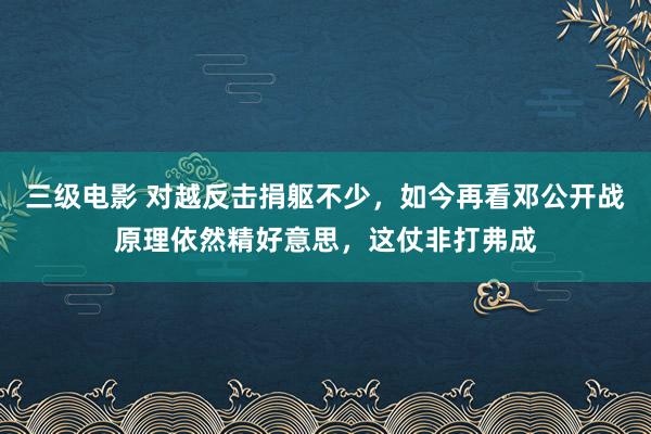 三级电影 对越反击捐躯不少，如今再看邓公开战原理依然精好意思，这仗非打弗成