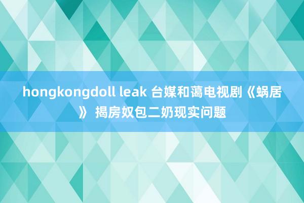 hongkongdoll leak 台媒和蔼电视剧《蜗居》 揭房奴包二奶现实问题