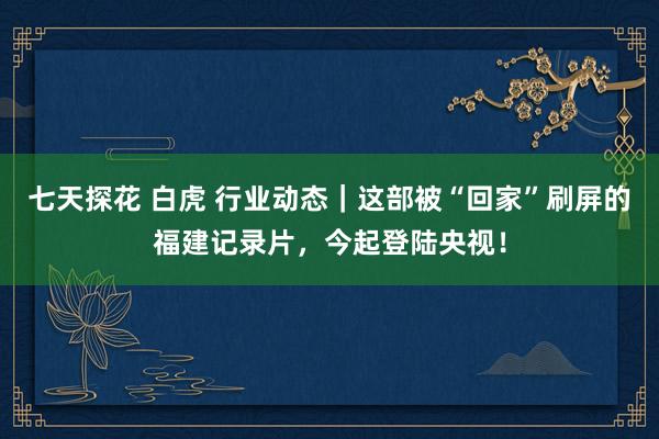 七天探花 白虎 行业动态｜这部被“回家”刷屏的福建记录片，今起登陆央视！