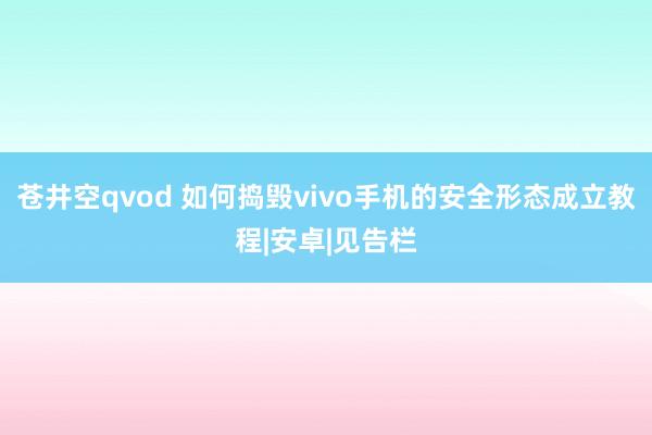 苍井空qvod 如何捣毁vivo手机的安全形态成立教程|安卓|见告栏